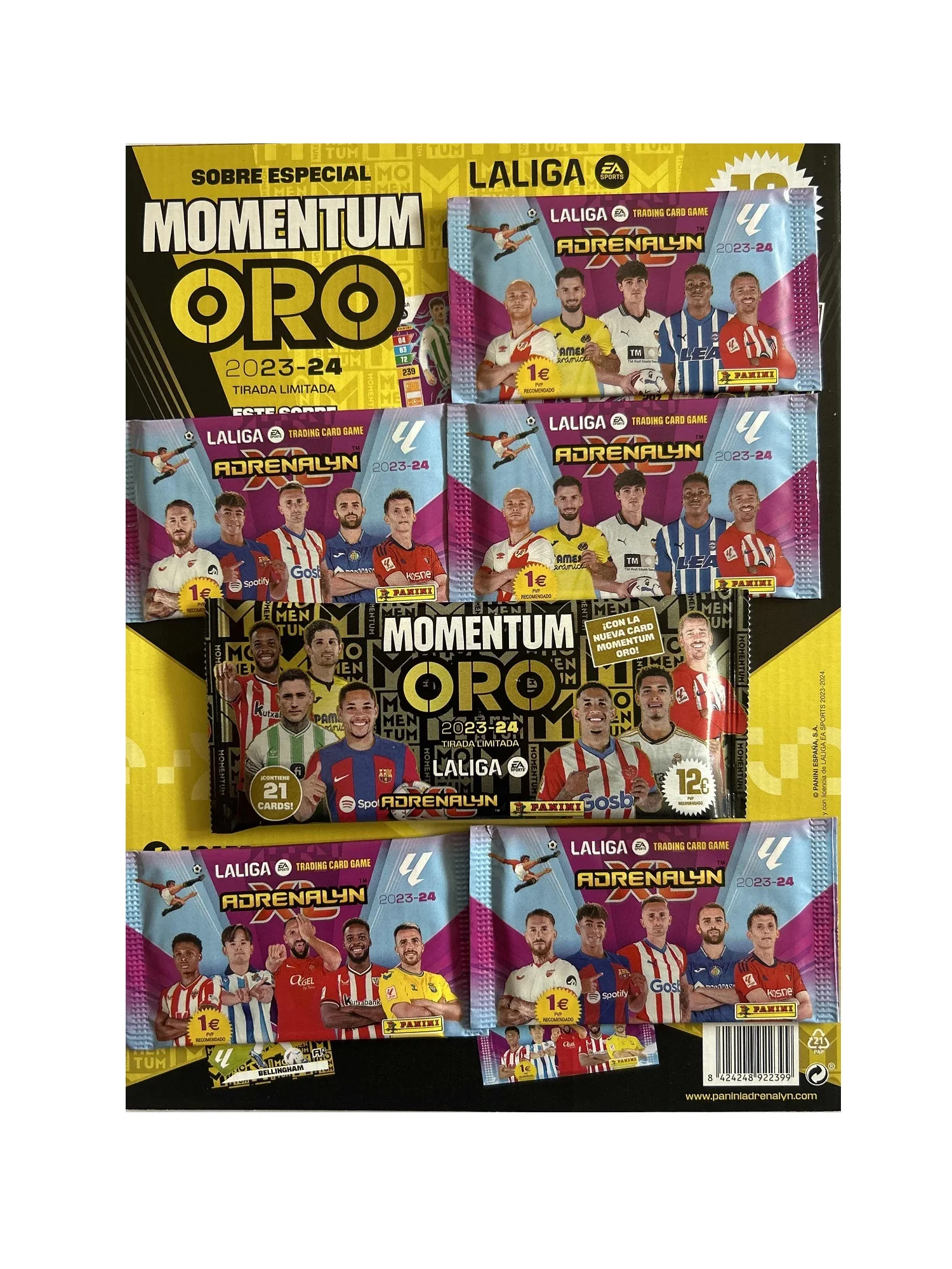Sobre Momentum Oro + 5 Sobres Adrenalyn XL de la Liga EA Sports - Cartas de la liga 2023/24- Coleccionables Oficial de Panini