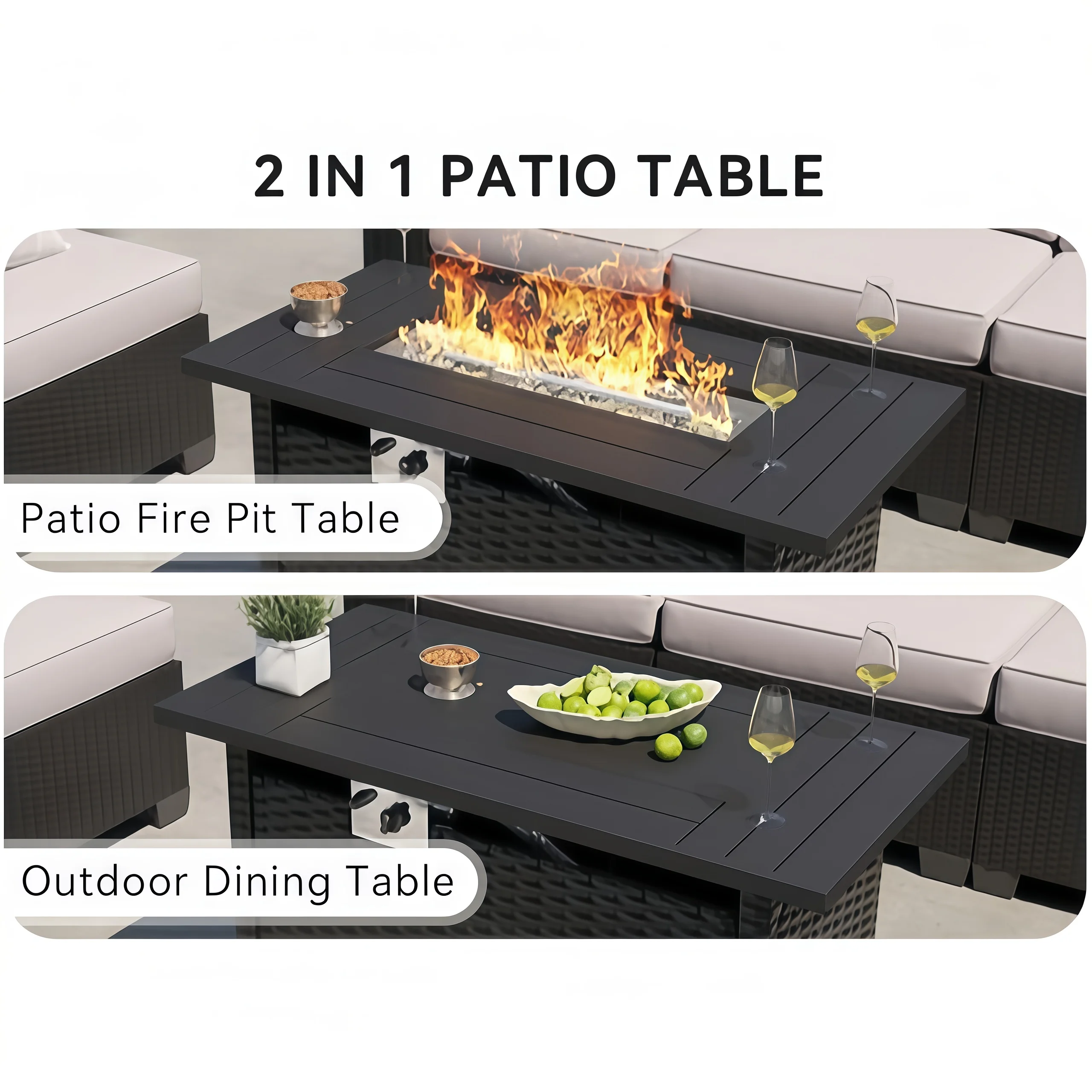 Nordivale 44'' Outdoor Wicker Gas Fire Pit Table, 50,000 BTU Propane Firepit with Lid, Patio Furniture Set for Backyard Poolside Garden (Brown) view 3