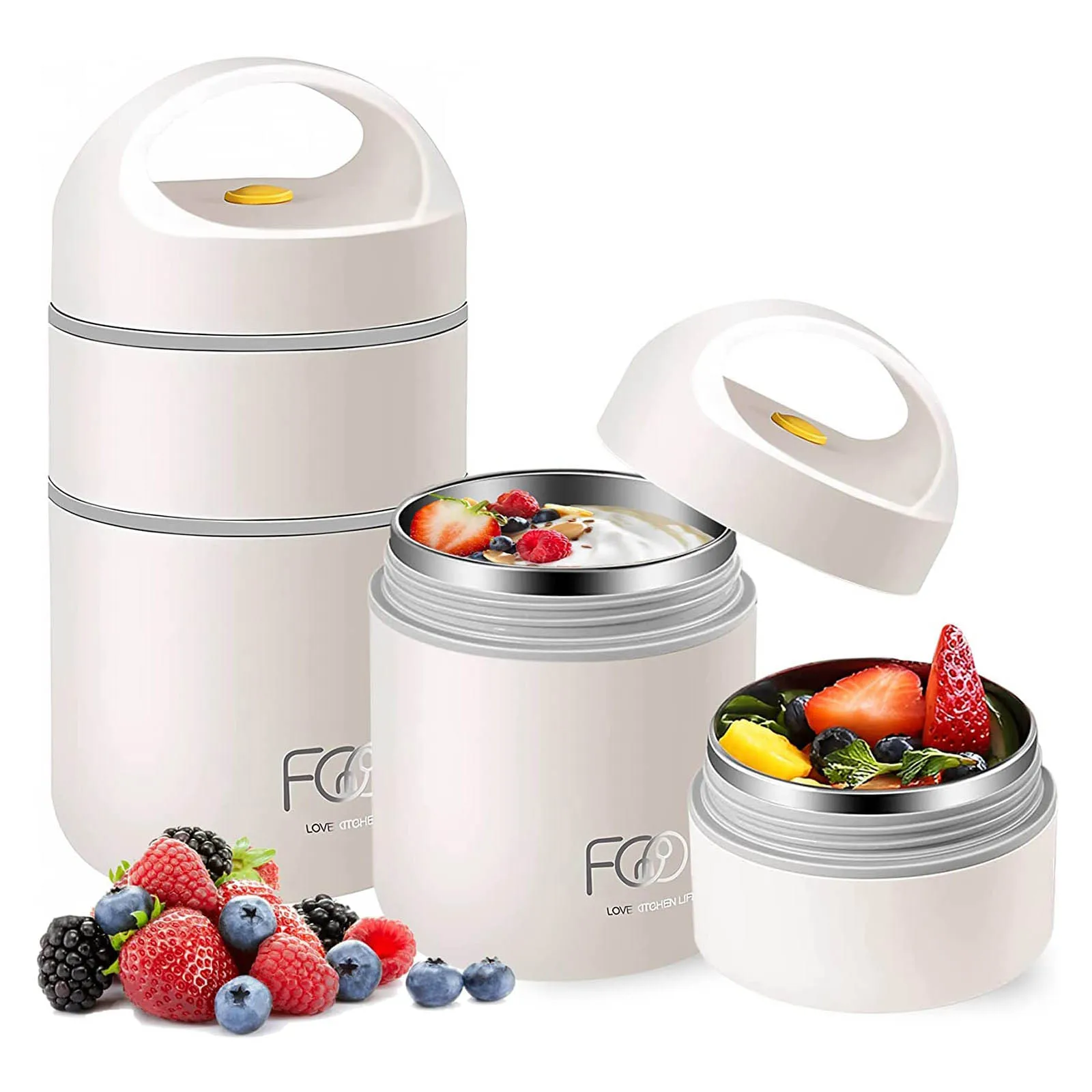 Müslibecher zum Mitnehmen, Joghurtbecher zum Mitnehmen, 680 ml, Doppelwandig, Auslaufsichere Lunchbox, Vielseitiger Müslibecher für Schule, Arbeit, Picknick, Reisen