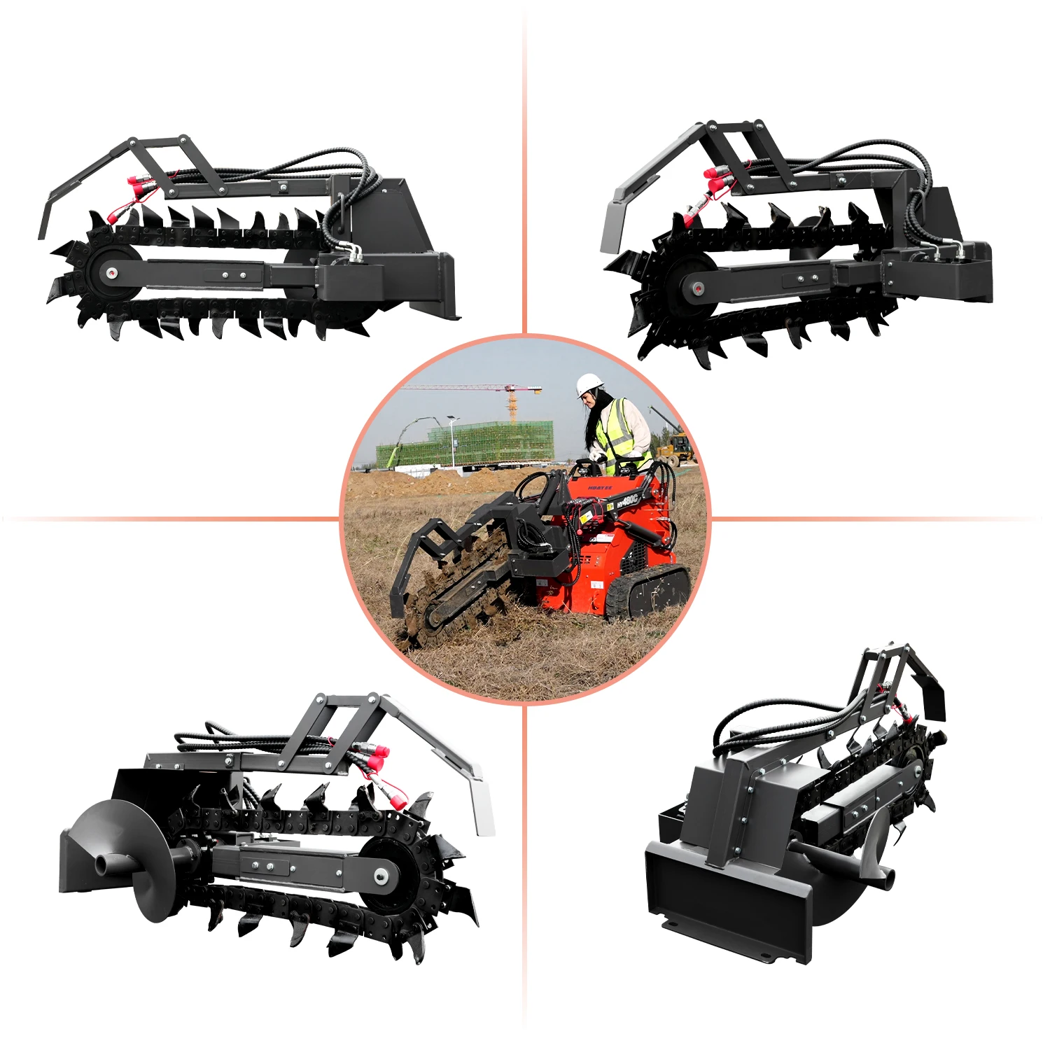 Construction trencher, fast trenching, suitable for small skid steer loaders, suitable for trenches in various soils/rocks
