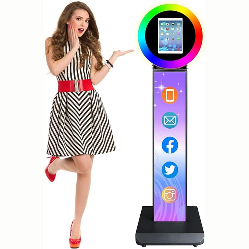 Photo Booth Machine Stand for iPad with RGB Ring Lights Selfie iPad Photobooth Shell for Rental Business Christmas