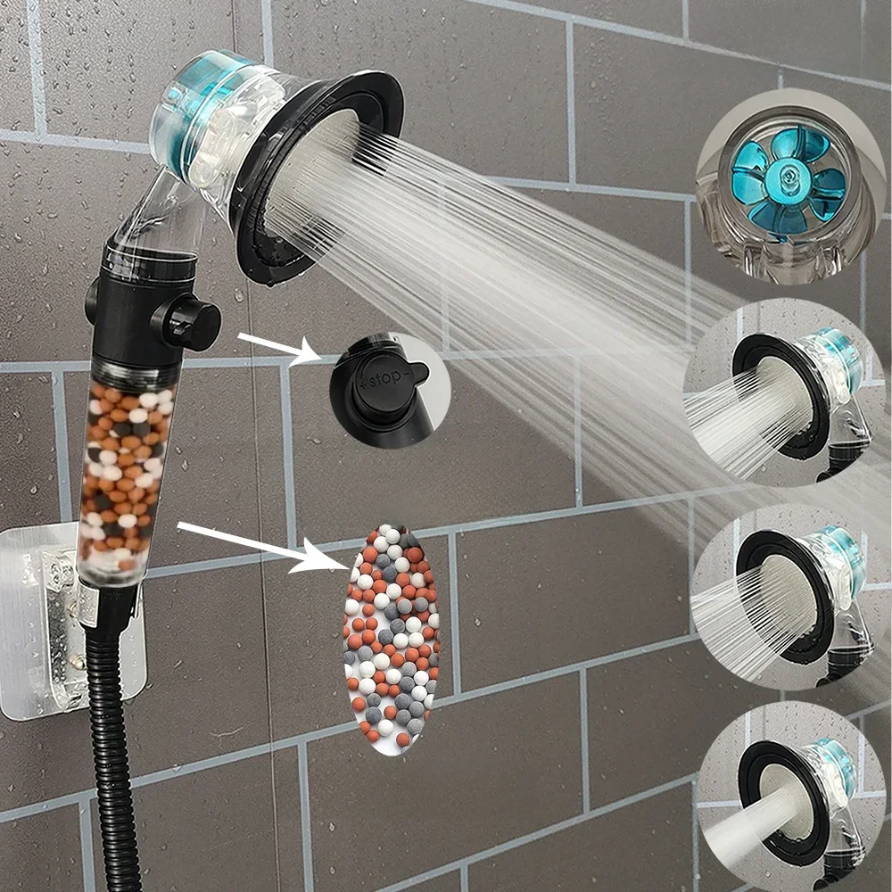 Pommeau de Douche Pressurisé à Hélice Turbo avec Filtre, Buse de Pulvérisation à Grand Débit, Haute Pression, 3 Modes