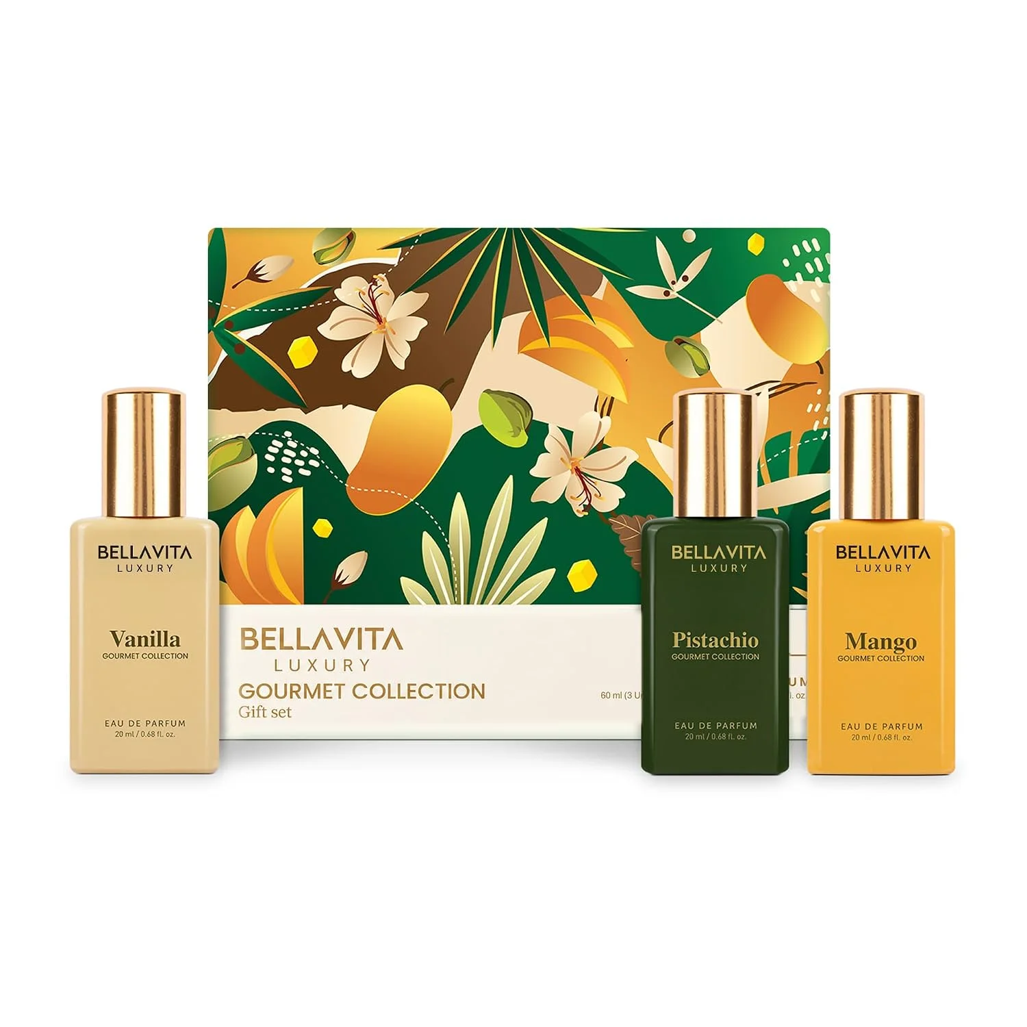 BellaVita Gourmet Perfume Gift Set | Vanilla, Mango & Pistachio | Gourmet Perfume Gift Set with Vanilla, Mango & Pistachio, long-lasting fragrances for gifting and everyday wear.