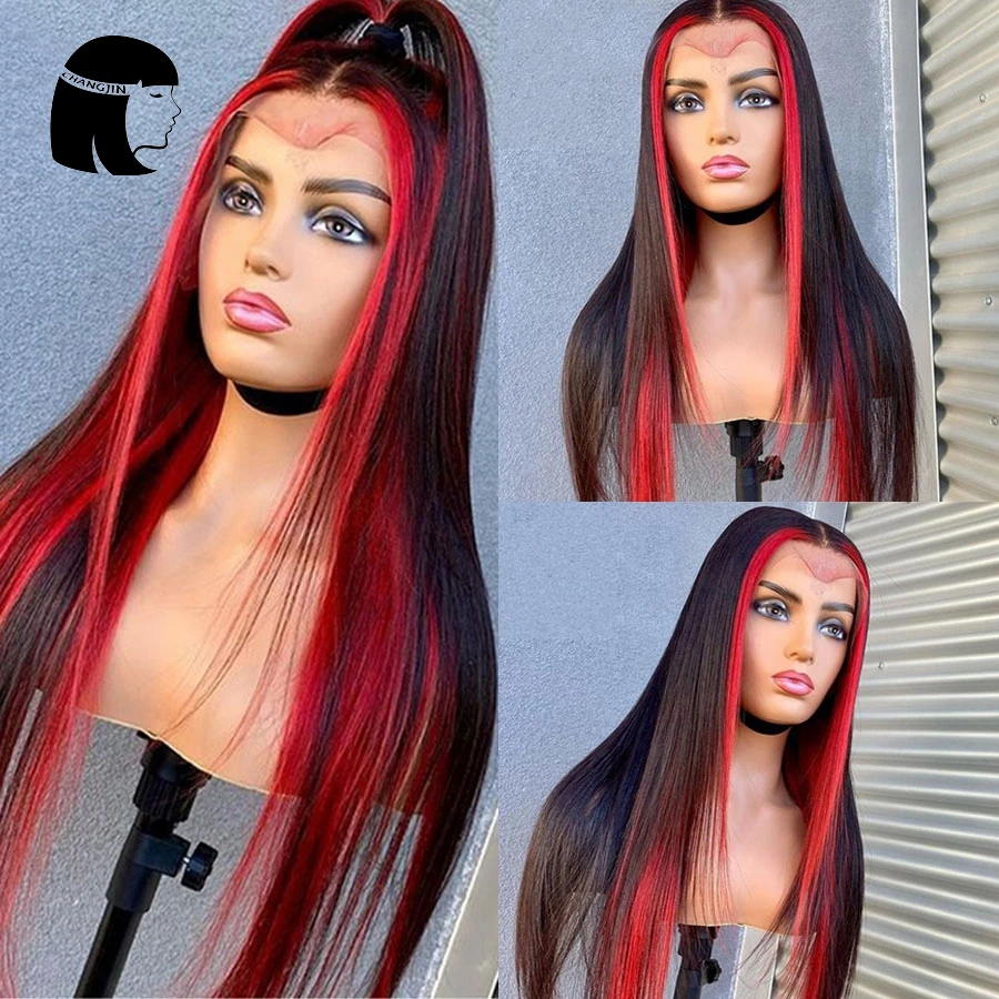 Changjin Highlight Red Color Straight 13x6 Lace Front Wig Brazilian Remy Human Hair Glueless Wigs For Women with Baby Hair