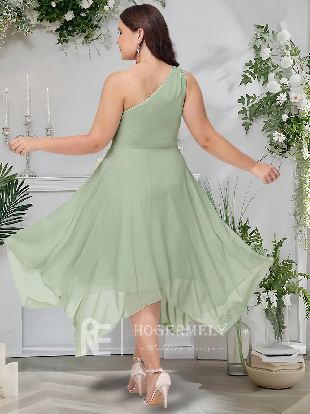 Luxury Celadon หนึ่งไหล่ A-Line ไม่สมมาตร Ruffled ชีฟองชุดเพื่อนเจ้าสาวสําหรับงานแต่งงานชุดราตรีเกสต์ผู้หญิง 2025 ​