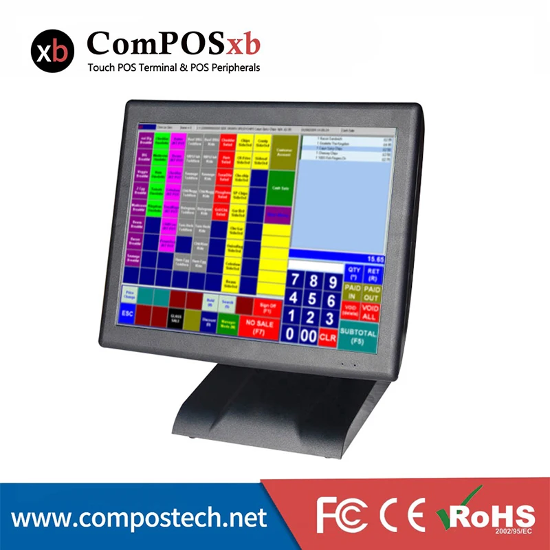 15 Inch Black TFT LED Touch Screen Cash Register Computer All In One Pos System With VFD Customer Display