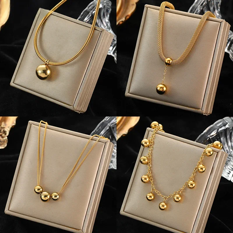 EILIECK – collier avec pendentif en perles creuses pour femmes, en acier inoxydable 316L, couleur or, ne se décolore pas, ras du cou, bijoux cadeaux de fête pour filles