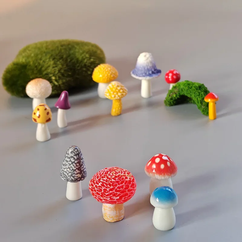 Décor de jardin de fée miniature, résine de mini champignon artificielle, maison rétro, arbre, figurine de lapin, accessoires de voiture, 6-12 pièces