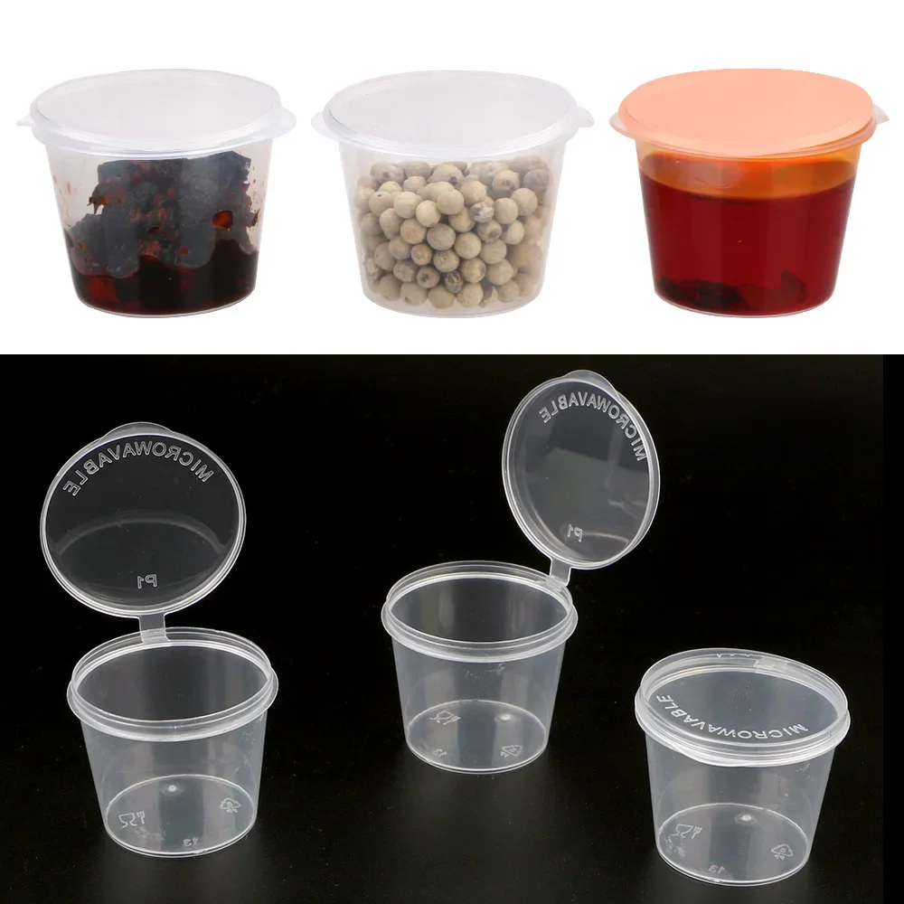 Z pokrywkami Organizer do kuchni jednorazowych rondel żywności małe pojemnikiem na sos plastikowe przezroczyste 100 kubeczek na sos Chili Chutney — zdjęcie 2