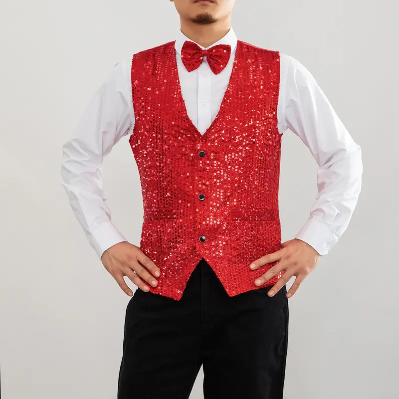 New Design Men Sequins Pattern Glitter Embellished V-neck Blazer Vest Male Evening Party Suits Plus Size hot - Image 3