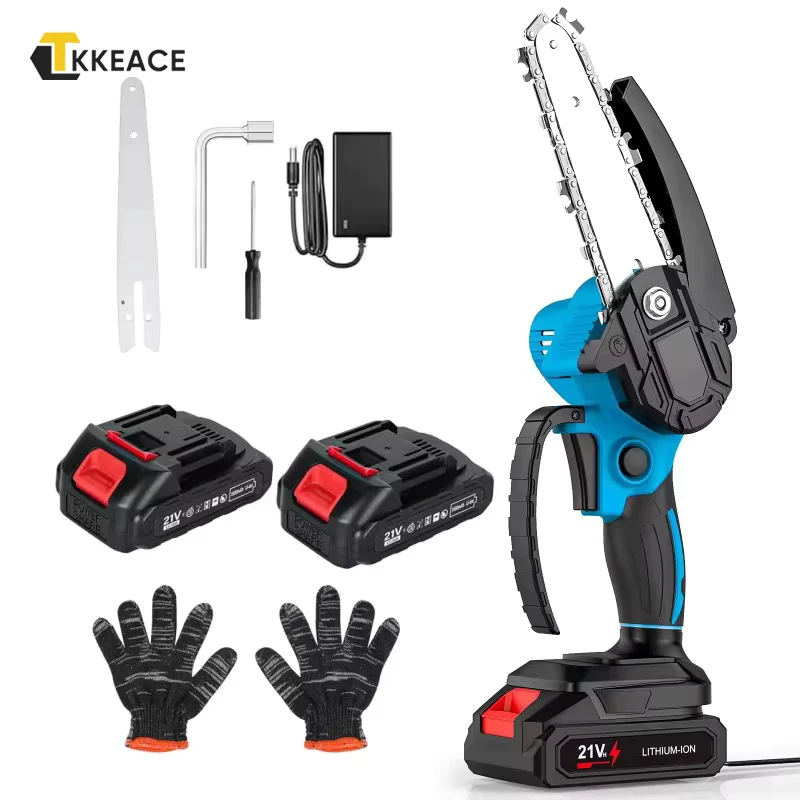 Mini tronçonneuse TKKEACE 6 pouces, tronçonneuse sans fil 18V avec 0-130 ° Baffle de protection rotatif, poignée confortable, moteur puissant pour la coupe d'arbres