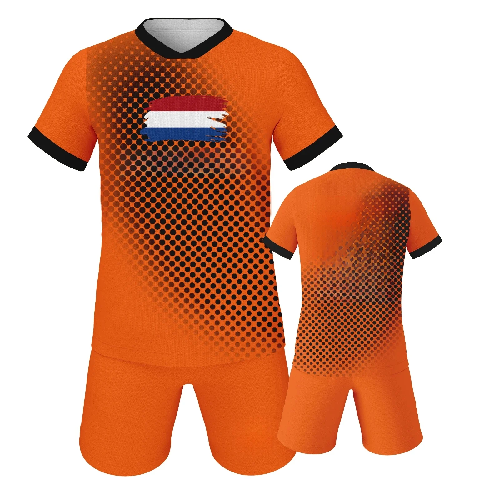 Aangepaste Nederlandse voetbalshirt voor kinderen Gepersonaliseerde voetbaltenue met naamnummer Jeugdonametoutfit Sneldrogend trainingspak 3-14Y - afbeelding 2