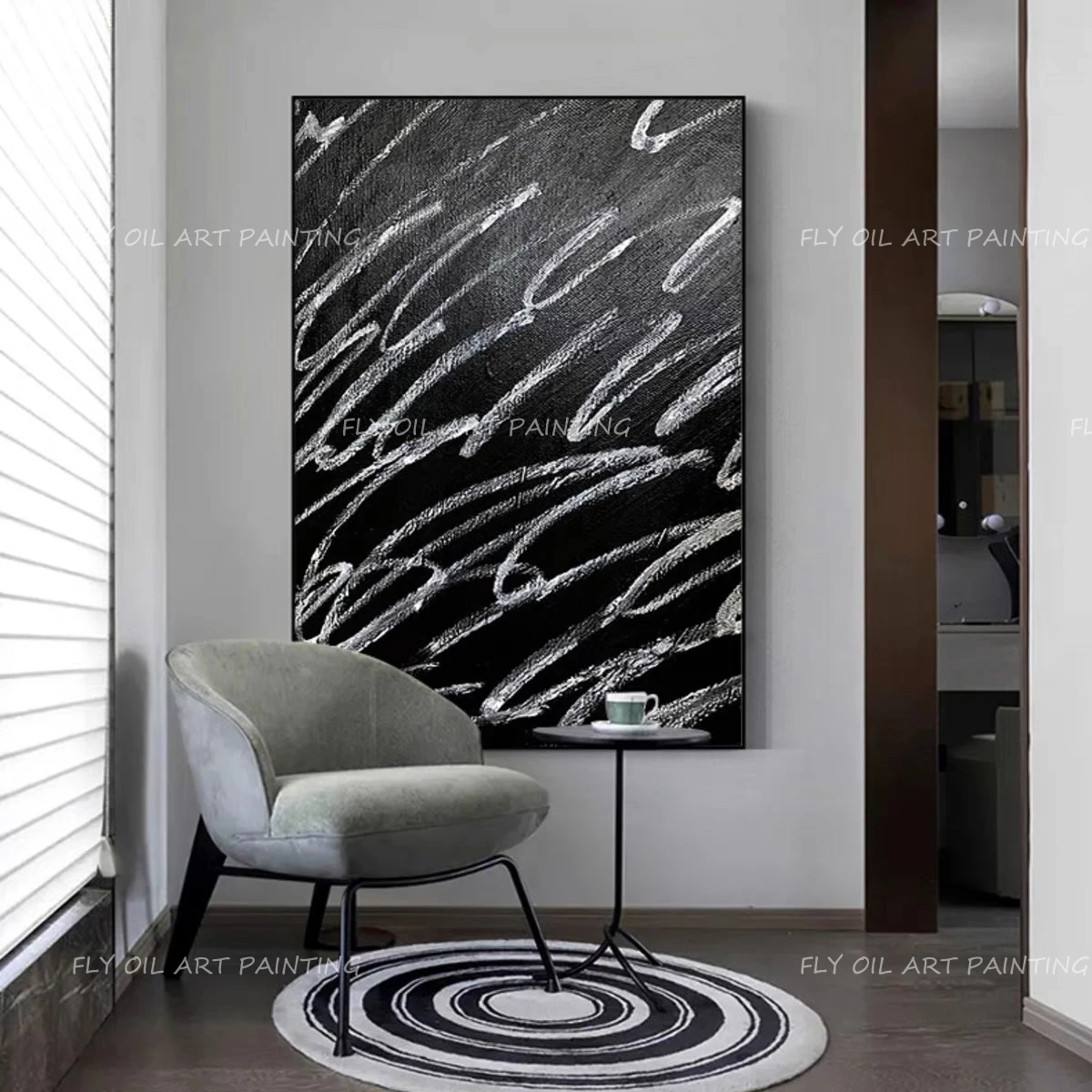 

Thick Modern Grey Black Hand Painted Oil Painting Simple Abstract Handmade Canvas Wall Art For Living Frameless Room Artwork