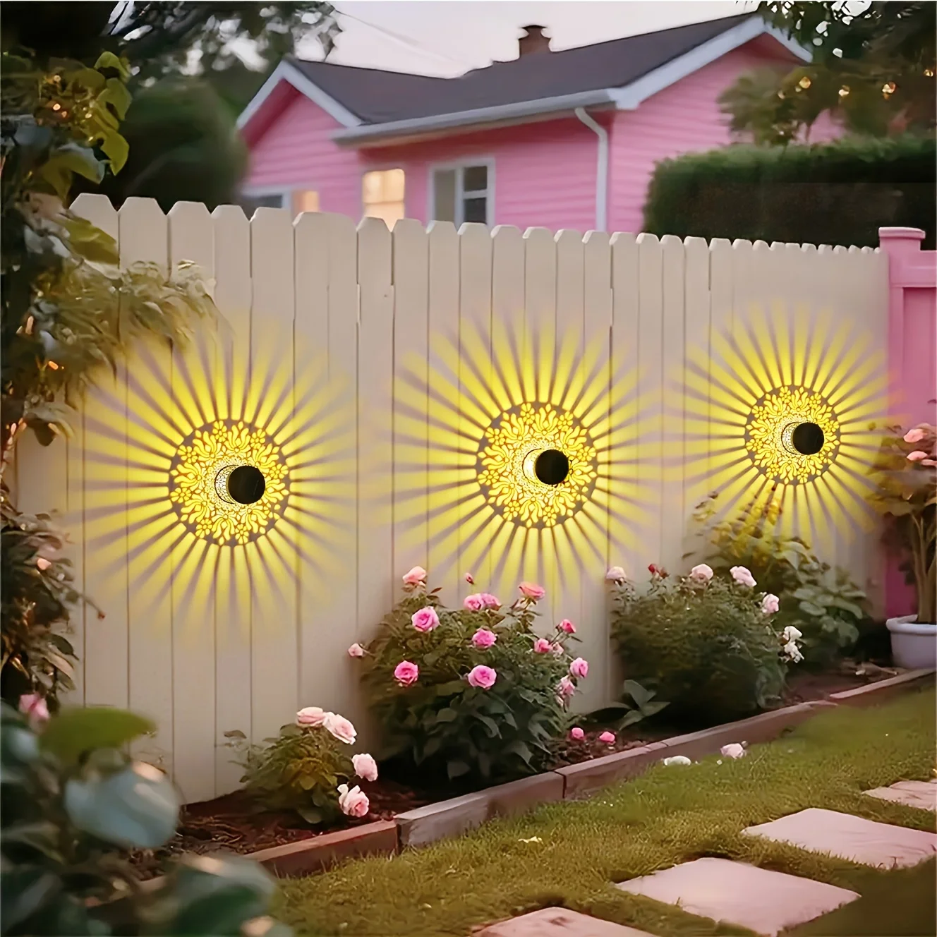 تعمل بالطاقة الشمسية الفاوانيا الحديد فانوس ضوء الجدار مصباح في الهواء الطلق حديقة فناء ممر الإضاءة الزخرفية 1 قطعة/2 حزمة