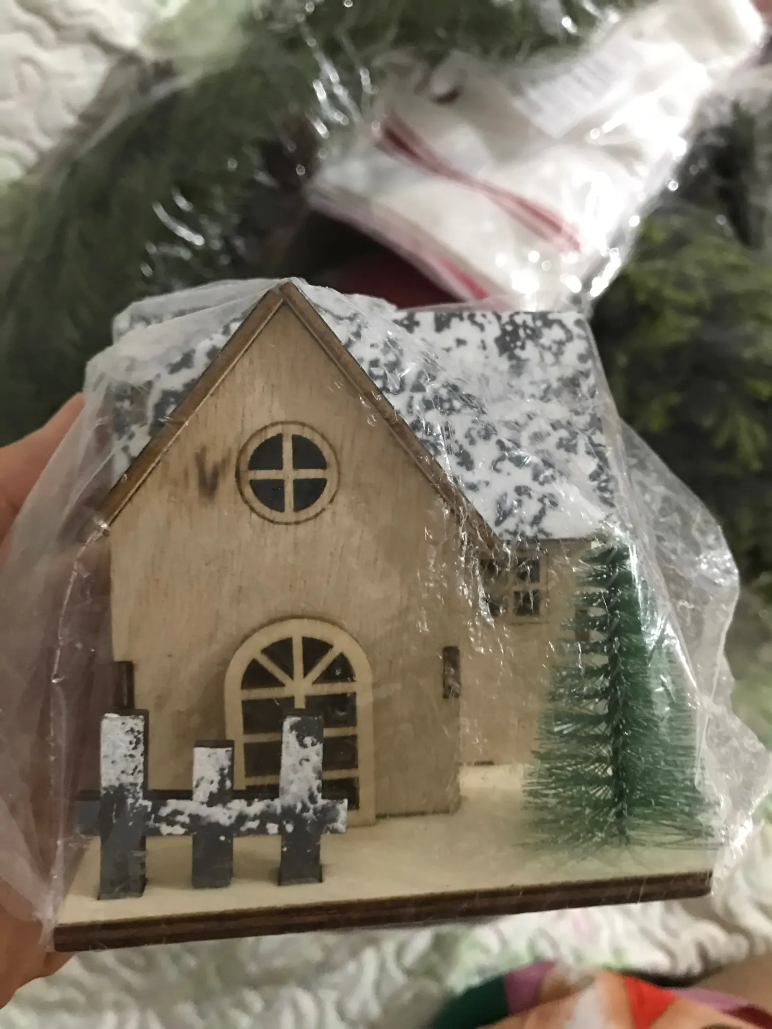 LED Wooden Christmas House Village Unfinished Xmas Snow House DIY Wood Chalet Tree Ornaments Christmas Table Centerpieces photo review