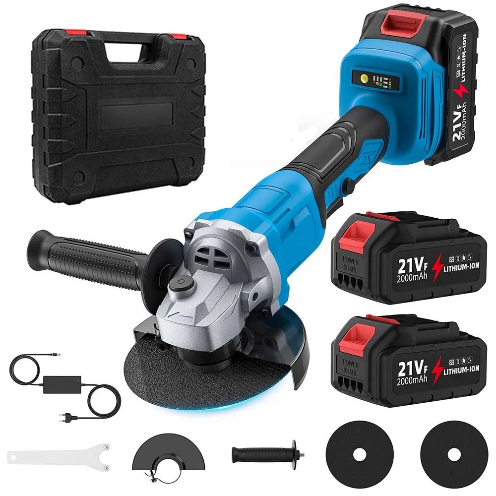 Amoladora angular sin escobillas de 125 mm, 3 velocidades, 1000 W, máquina de pulido inalámbrica para cortar madera, compatible con batería Makita de 21 V.