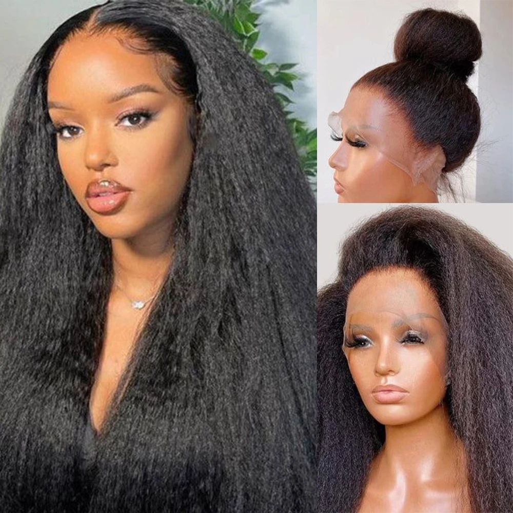 

Kinky Straight Lace Front Wigs Human Hair Wig HD Transparent Yaki Straight Lace Frontal Human Hair Wigs for Woman Human Hair