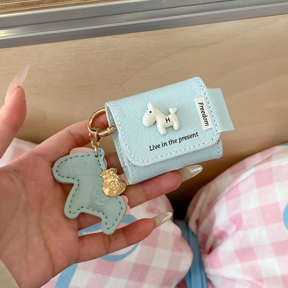 Creative leather cute 3D pony earphone case for AirPods 4 3 2 pro 2 3 Korean INS fashion simple new shockproof protective cover