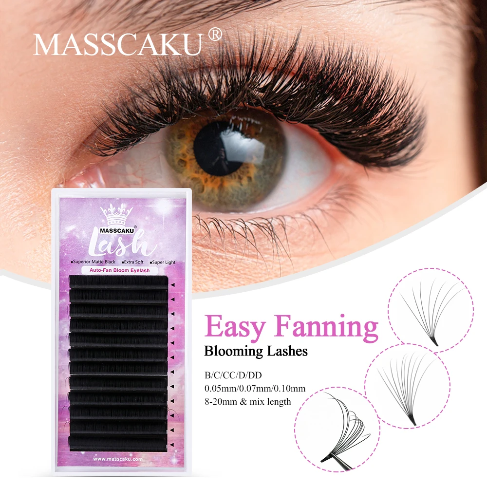 MASSCAKU High Quality Auto Fans Volume False Eyelashes 0.05-0.10mm C CC D DD Curl Easy Fanning Professional Lashes Extensions