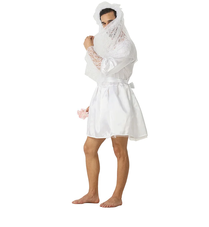 Mariée masculine drôle Cosplay Costume fête Halloween mascarade robe de mariée Spoof Cross-dressing femme rôle dentelle robe blanche
