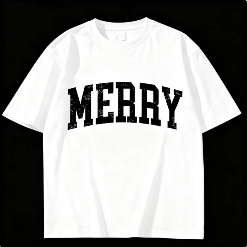 เสื้อยืดโอเวอร์ไซส์ลำลองพิมพ์ลายตัวอักษรวินเทจลายคริสต์มาส 100% ผ้าฝ้าย สำหรับผู้ชายและผู้หญิง แฟชั่น สวมใส่สบาย แขนสั้น
