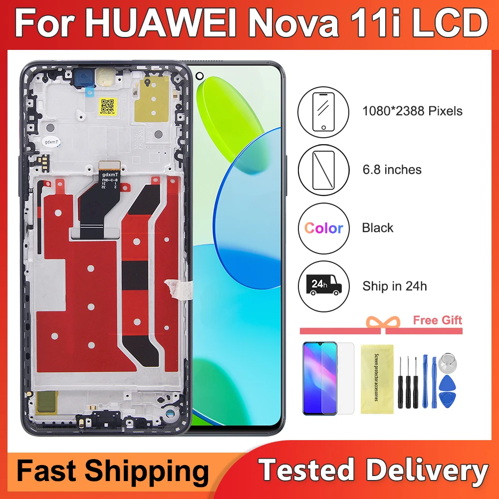 6.8\'\' Display For Huawei nova 11i LCD Display Touch Screen Digitizer For Huawei Nova 11i MAO-LX9, MAO-LX9N Screen With Frame