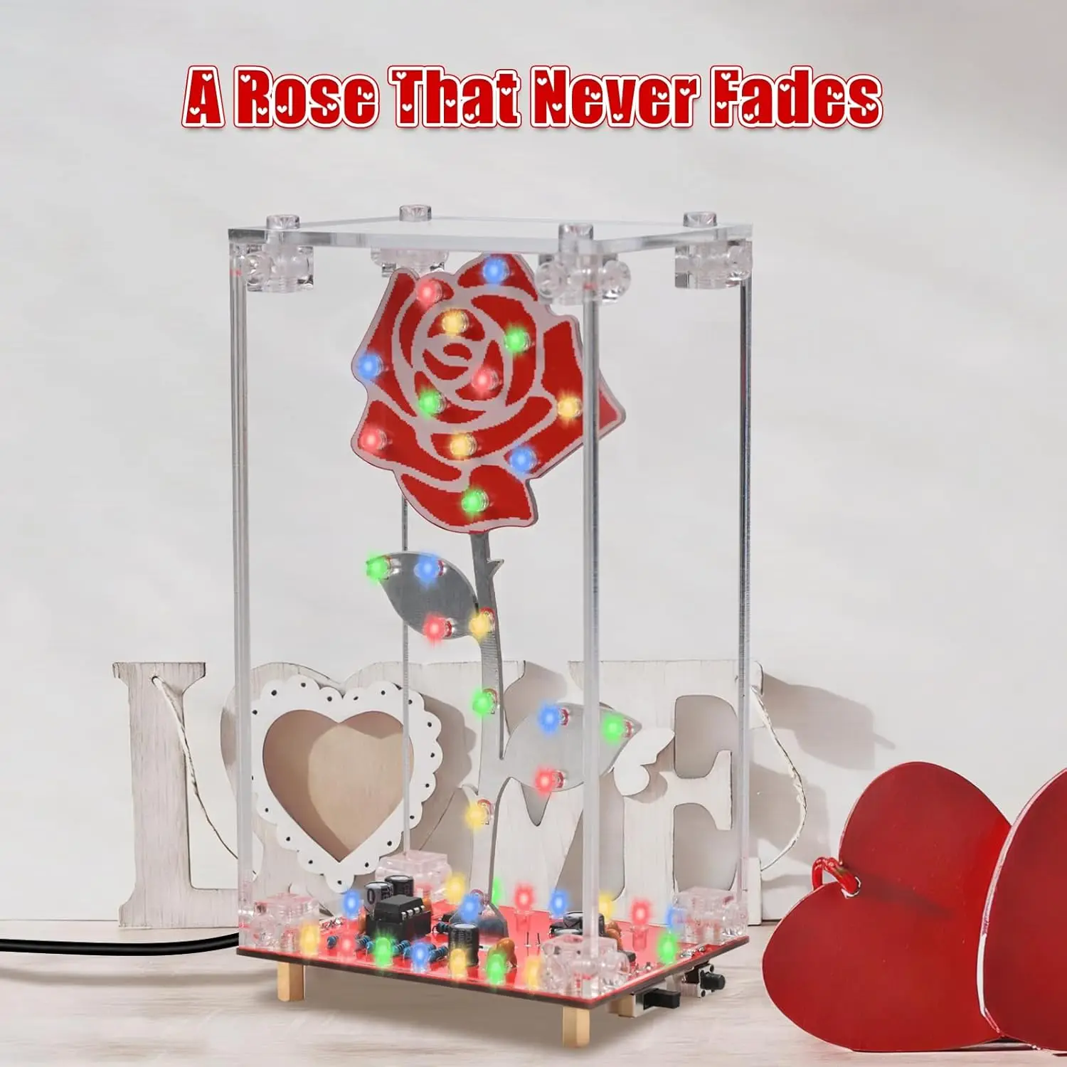 DIY Rozen Soldeer Oefenset LED Bloemen Elektronica Project met Acryl Kistje Knipperlicht Ingebouwde Muziek Montage Sets