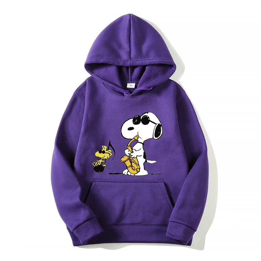 Snoopy plays musical instruments Cartoon Men Pullover Tops Fashion Women Hoodie Casual Spring Autumn Couple Sweatshirt Clothes