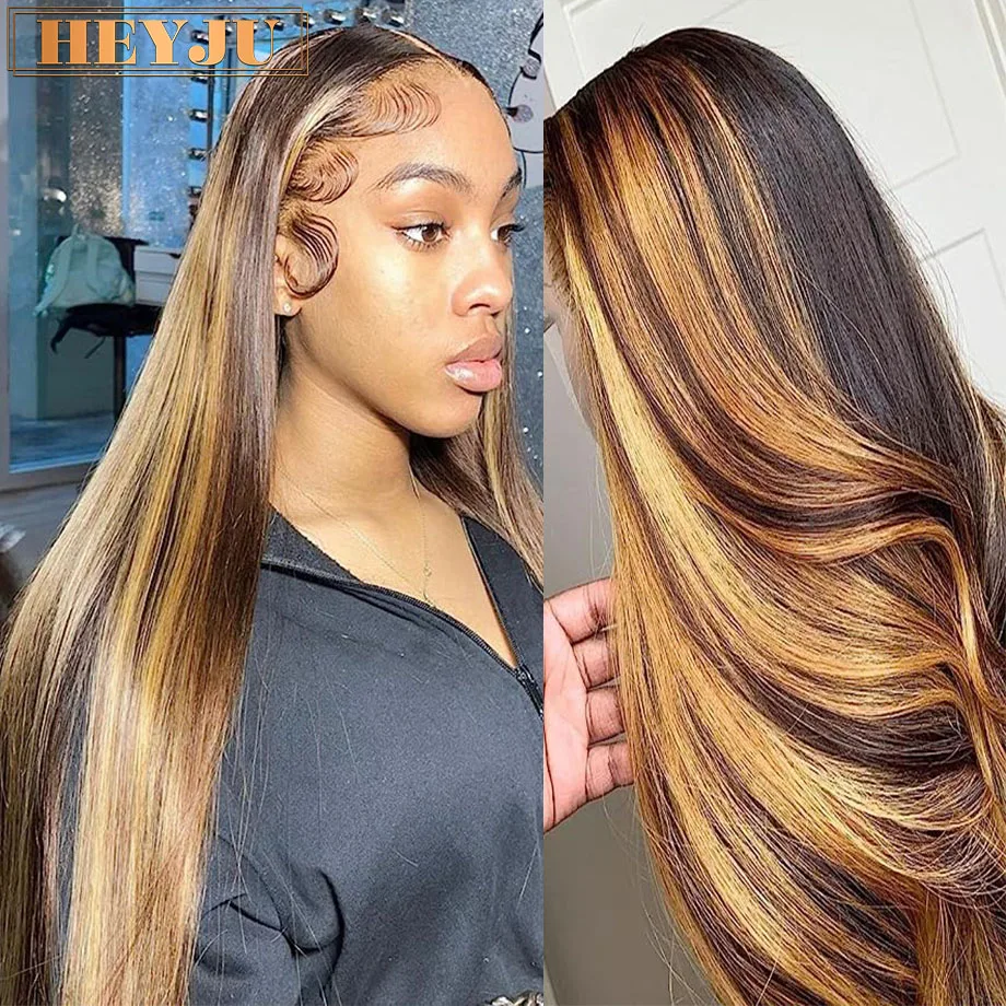 Destaque Straight Lace Front Wig, HD Lace Frontal Peruca, Colorido Cabelo Humano Perucas, Mel Perucas Brasileiras à Venda, 13x6