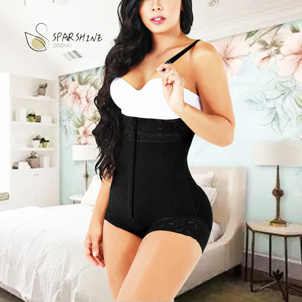 

Fajas Colombianas Body Shaper Girdle With 2 Line Hooks, Covered Back, Free Breasts, Middle Zipper Abdominal Control Belt