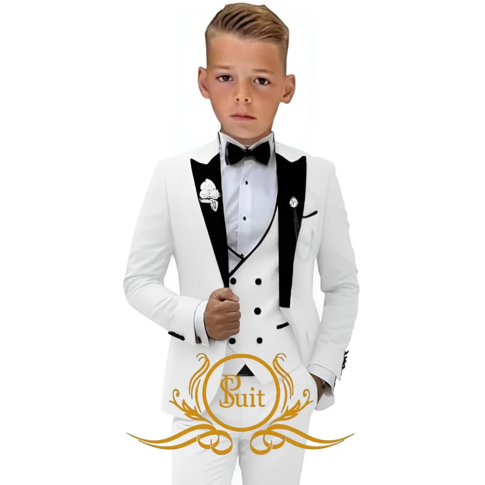 Smoking formel 3 pièces pour garçons, ensemble blazer slim fit pour enfants, pantalon émaillé pour fête de mariage, vêtements de performance