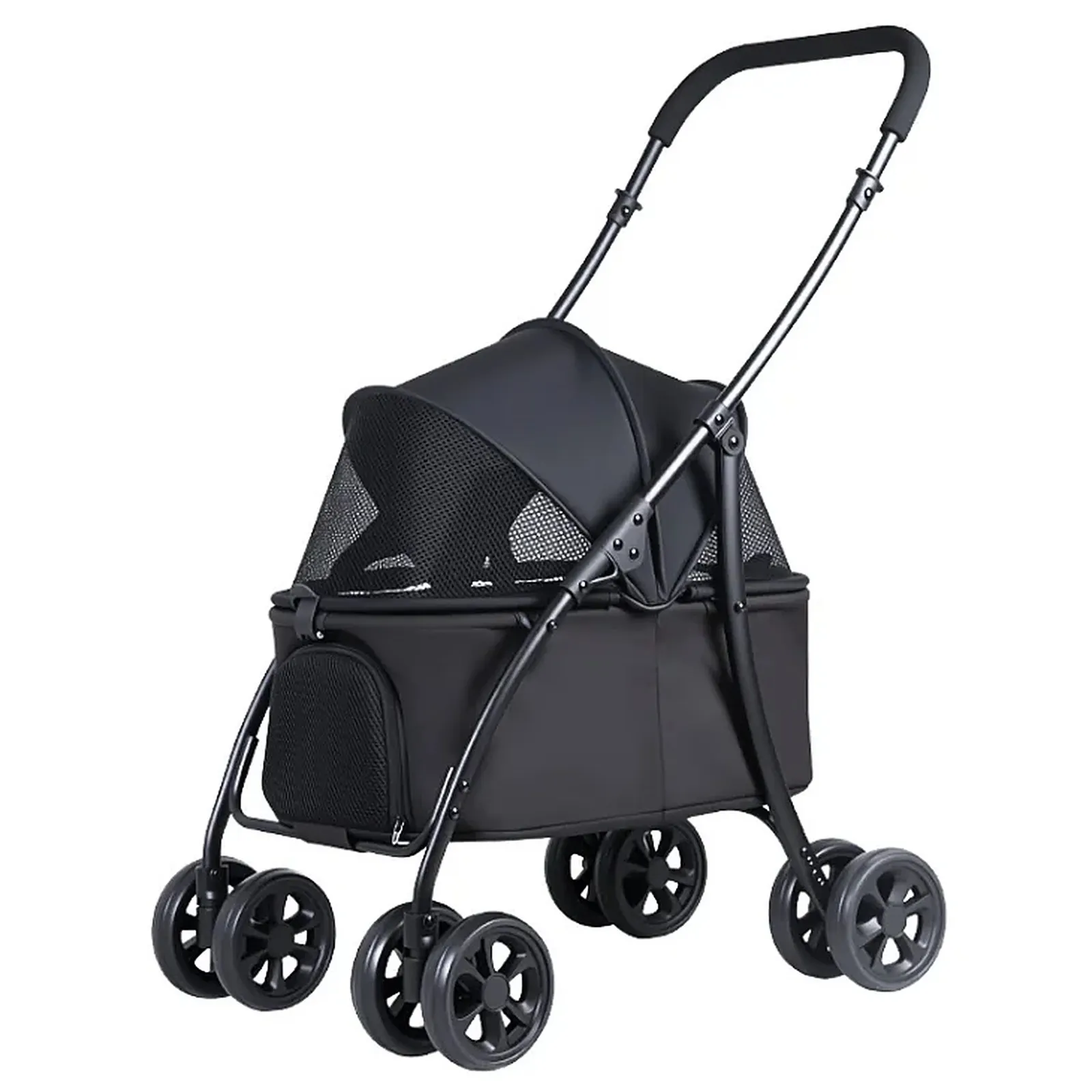 Low Step-In 4 Wheel Pet Stroller for Small Medium Dogs & Cats, Easy Entry for Senior Dogs, One-Click Foldable Dog Stroller with Breathable Mesh, Storage Pocket & 360° Shock-Absorbing Wheels