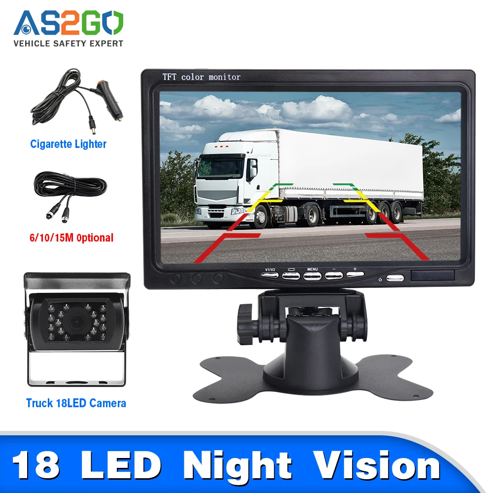 

7-дюймовая система монитора задней камеры для грузового прицепа, ИК-камера ночного видения, водонепроницаемая камера заднего вида, поддержка 12 В-24 В