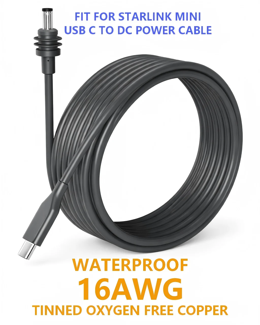 

for Starlink Mini USB C to DC Power Cable, 16AWG Tinned Oxygen-Free Copper Starlink Mini Waterproof Gasket Cable for RV Power