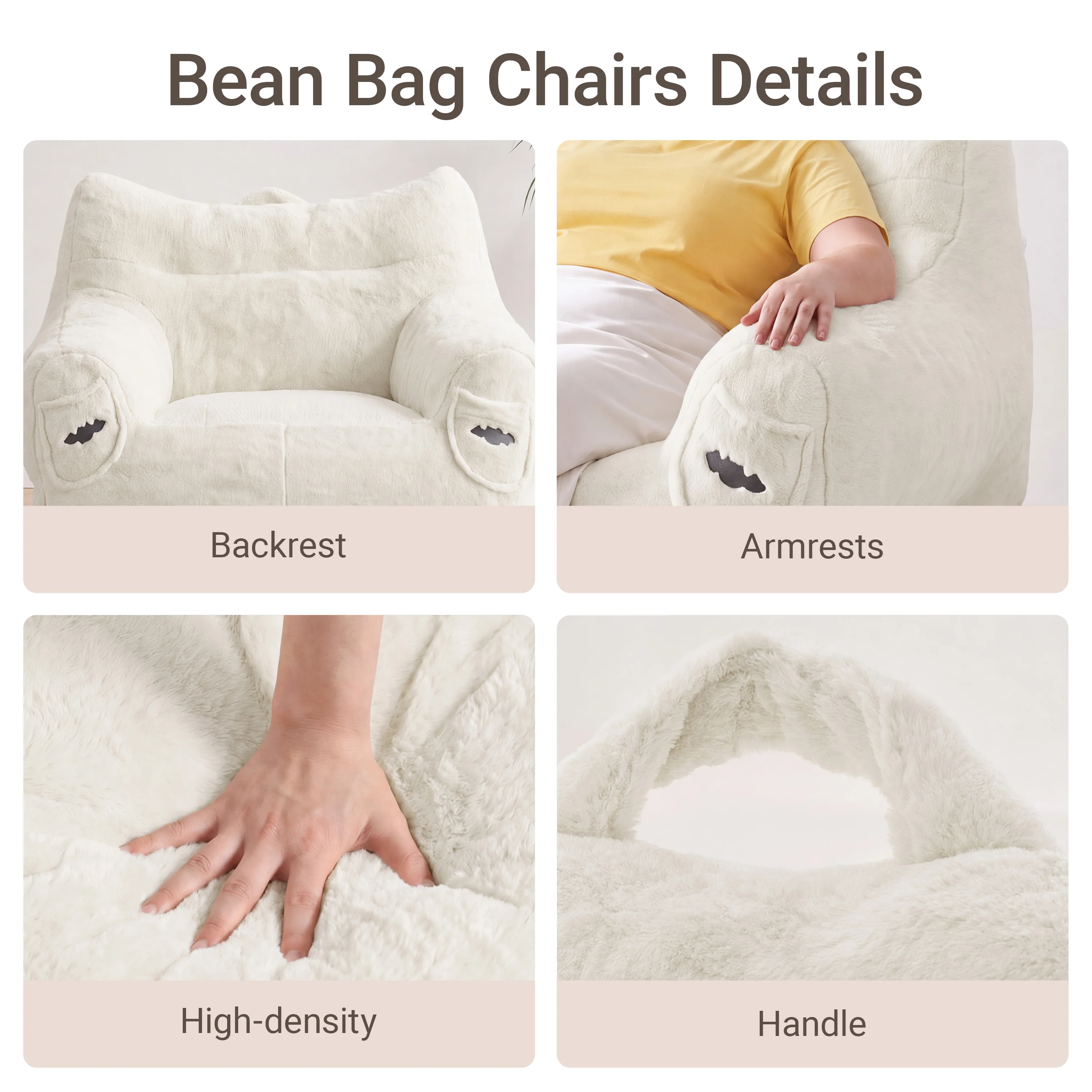 Oversized Corduroy Bean Bag Chair Ergonomic High Back Sofa with Side Pocket & Handle - High Resilience Foam Floor Armchair for Living Room Bedroom view 5