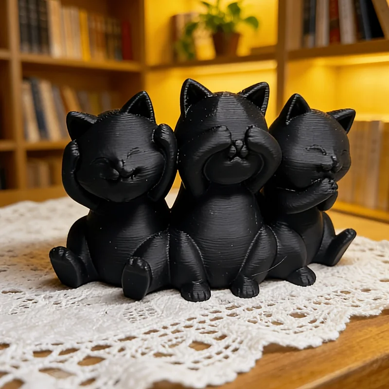 Three Wise Cats Statue, a Desktop Cat Ornament, Suitable for Those Who Appreciate Wisdom or Satirical Art, and Also a Thoughtful Gift for Cat Lovers Suitable for Home/Office Decoration. Ideal Gifts for Valentine's Day/Mother's Day/Father's Day