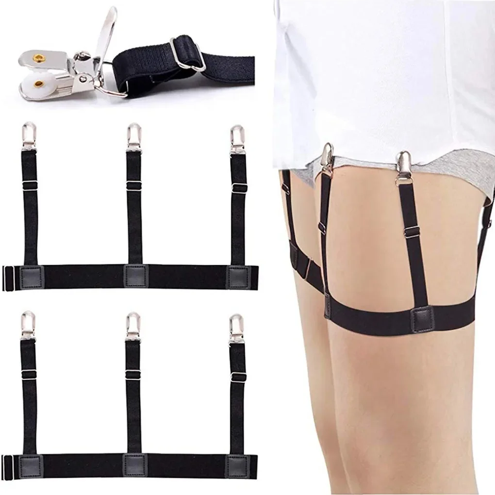 Herren-Hemdhalter, verstellbar, elastisch, Hemd-Tuckers, Strumpfbänder, Hemdhalter mit rutschfesten Verschlussklemmen für Polizei, Militär, Schwarz