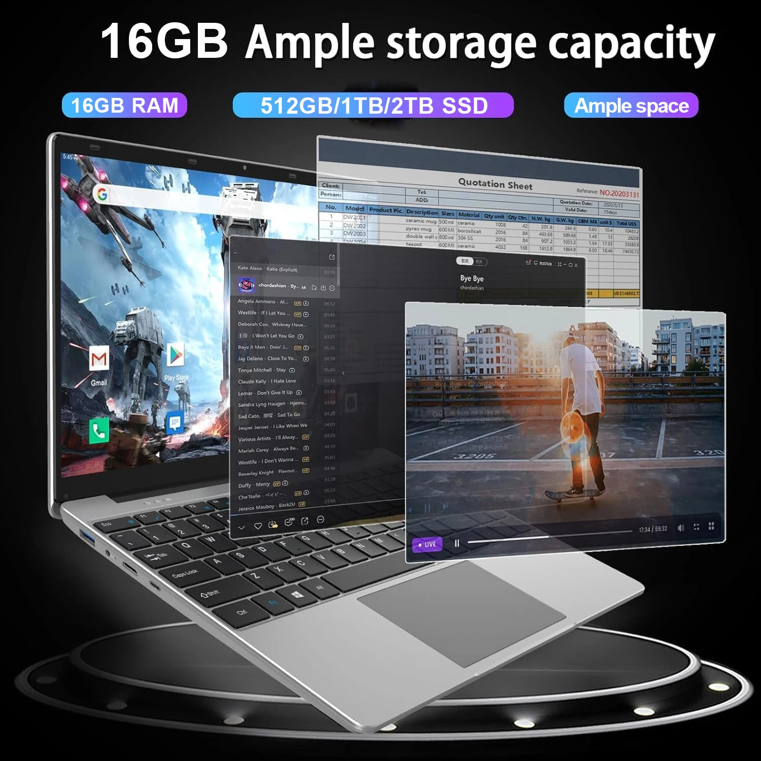 Portátil FUCHU Intel Core i3 6100U con Windows 11 Pro, 16 GB de RAM, SSD M.2 de 1 TB/2 TB, Pantalla Ultra Delgada de 14.1 Pulgadas, Computadora para Juegos, Oficina, Estudio y Negocios