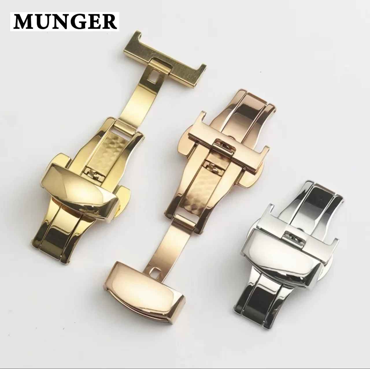 Picture 3: Universal stainless steel double-push butterfly clasp (4-pin) for leather watch straps (vacuum plated; 12mm, 16mm, 18mm)
