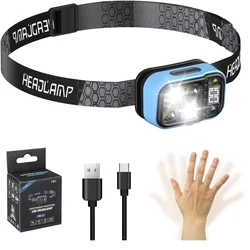 USB C Rechargeable Headlights Motion sSensor Digital Power Display Headlamp Portable Head Lamp Fishing Forehead Flashlight Porta