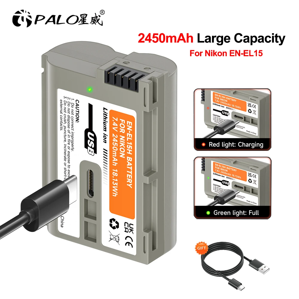 

EN-EL15 EN-EL15C Battery with USB-C Type-C Charging Port for Nikon Z8 Z7 Z7II Z6II Z5 D7500 D7200 D7100 D7000 D850 D810 D800