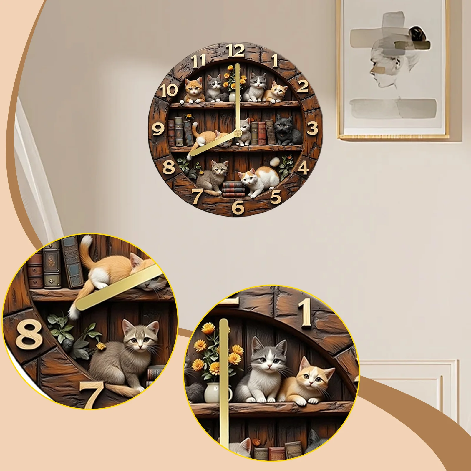 Wall Clock Rustic Hanging Clock Retro Design Wall Clock Creative Round Non Ticking Silent Mute for Dining Room Restaurant Home