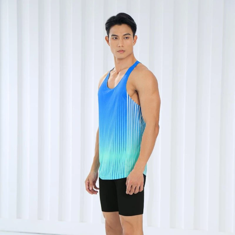 Men Athletic Running Tank Top 2024 Summer Gradient Gym Sleeveless tshirt Ultra Lightweight Marathon Singlet Y-Back Workout Vest