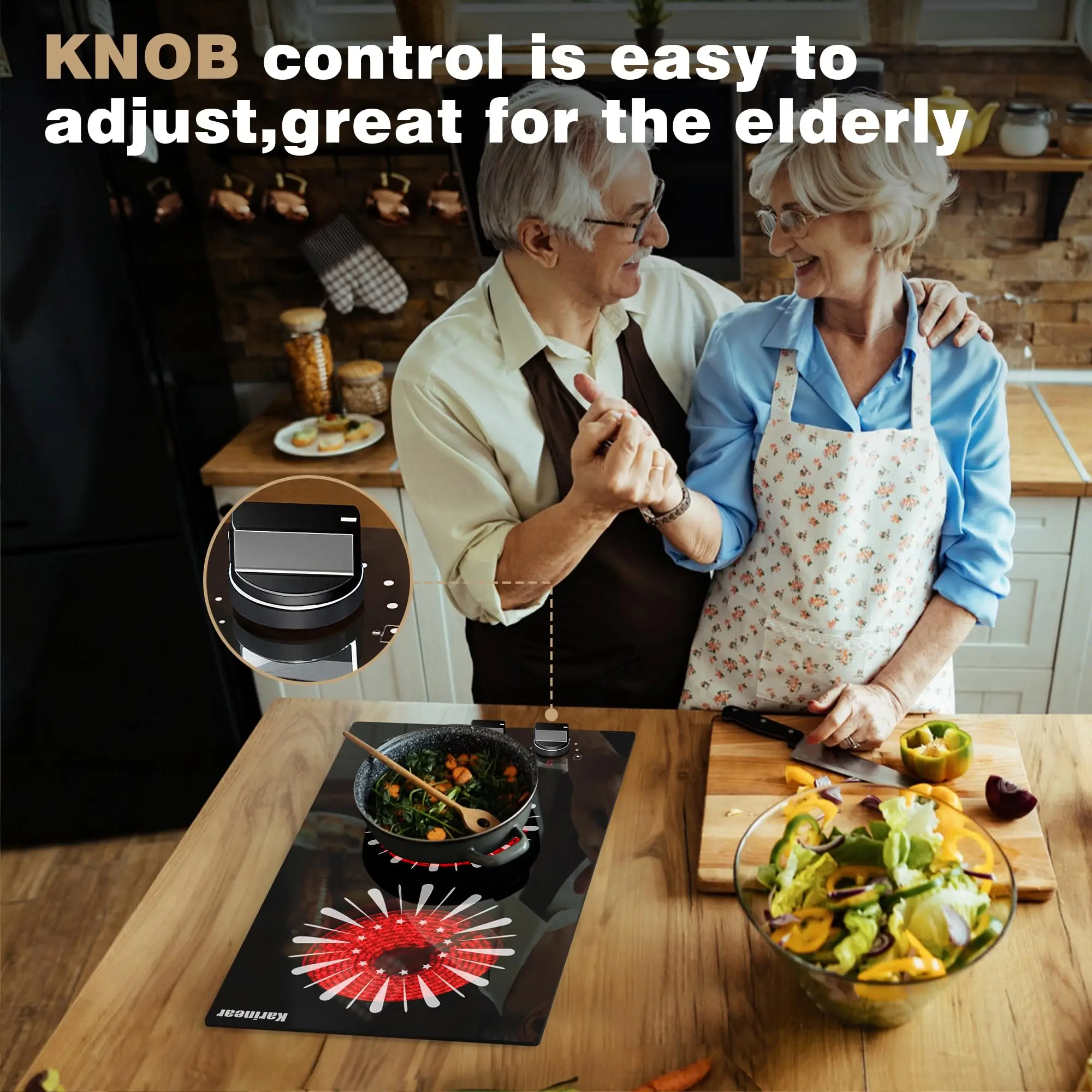 كارينير 110 فولت موقد كهربائي 2 شعلة، موقد كهربائي 12 بوصة مع توصيل، كونترتوب وموقد سيراميك مدمج، مقبض 1