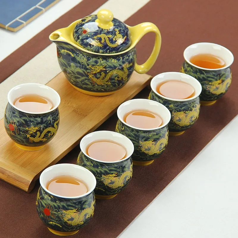 Chiński ceramiczny zestaw do herbaty Kung Fu porcelanowy kubek do herbaty zestaw garnków smok czajniczek filiżanka Kungfu Teaset Puer herbata Oolong ceremonia Teaware — 2
