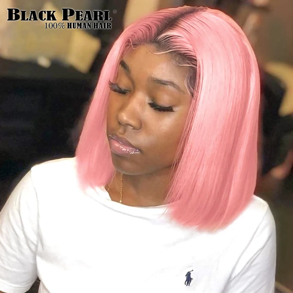 HD Glueless Ombre Pink Red Straight Bob Wig Middle Part Lace Bob Wig Human Hair Wigs For Black Women Brazilian Hair Wigs