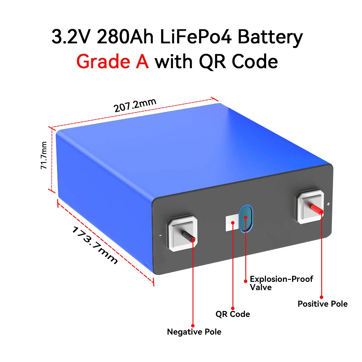 LiFePO4 Cells 3.2V 280Ah E-VE Grade A Deep Cycle Lithium Iron Phosphate Rechargeable Battery with Nuts and Bus Bars 4PCS