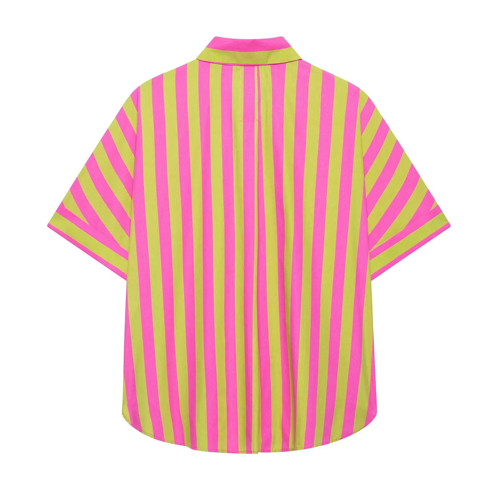 Womens Dopamine Colorful Vertical Stripe Oversized Shirt Turn Down Collar Button Up Blouse Summer Chic Streetwear Beach Tops