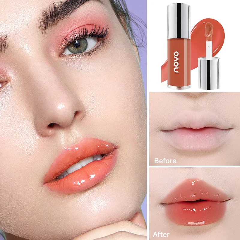 Mirror Glossy Lip Gloss Moisturizing และ Long-Lasting Non-Stick Cup ลิปสติก,สีเข้มข้น,blush, Brightening และ Plumping,