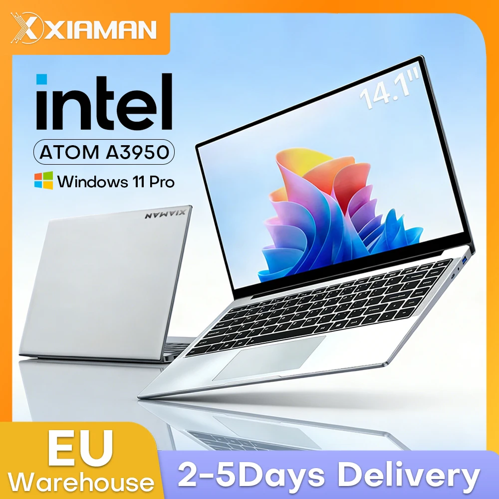 Xiaman 14.1" Windows 11 Pro Laptop Computer Intel Atom A3950 12GB RAM 1TB/2TB SSD Notebook PC 1920*1080P Kantoor/Studie Laptops